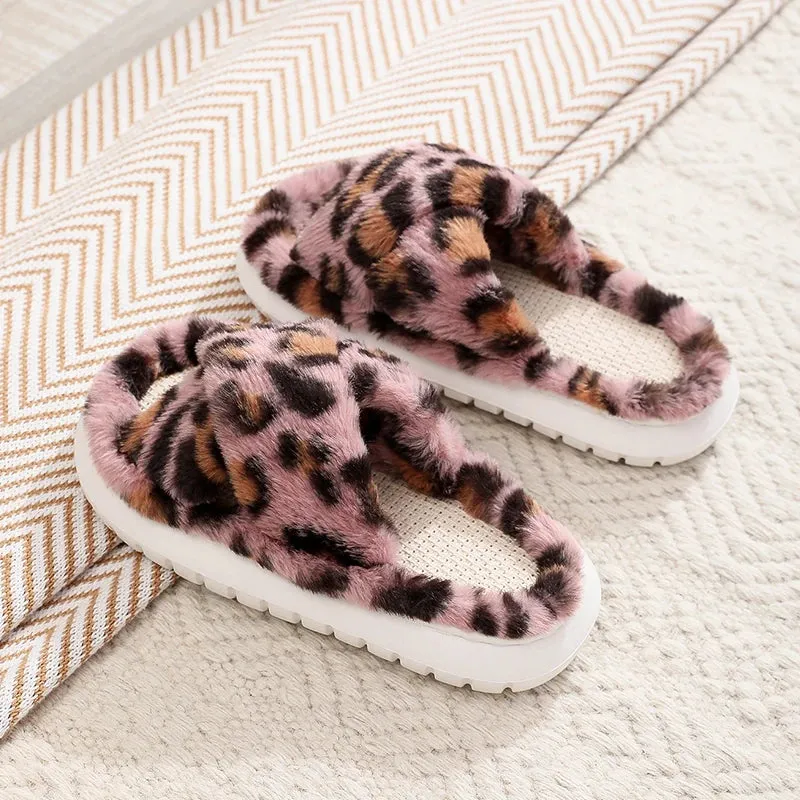 2023 Autumn Winter New Women Home Slippers Open-Toe Cross Band Linen Soled Indoor Slides Linen Soled Non-Slip Bathroom Slippers