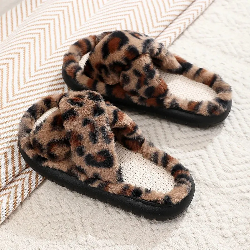 2023 Autumn Winter New Women Home Slippers Open-Toe Cross Band Linen Soled Indoor Slides Linen Soled Non-Slip Bathroom Slippers