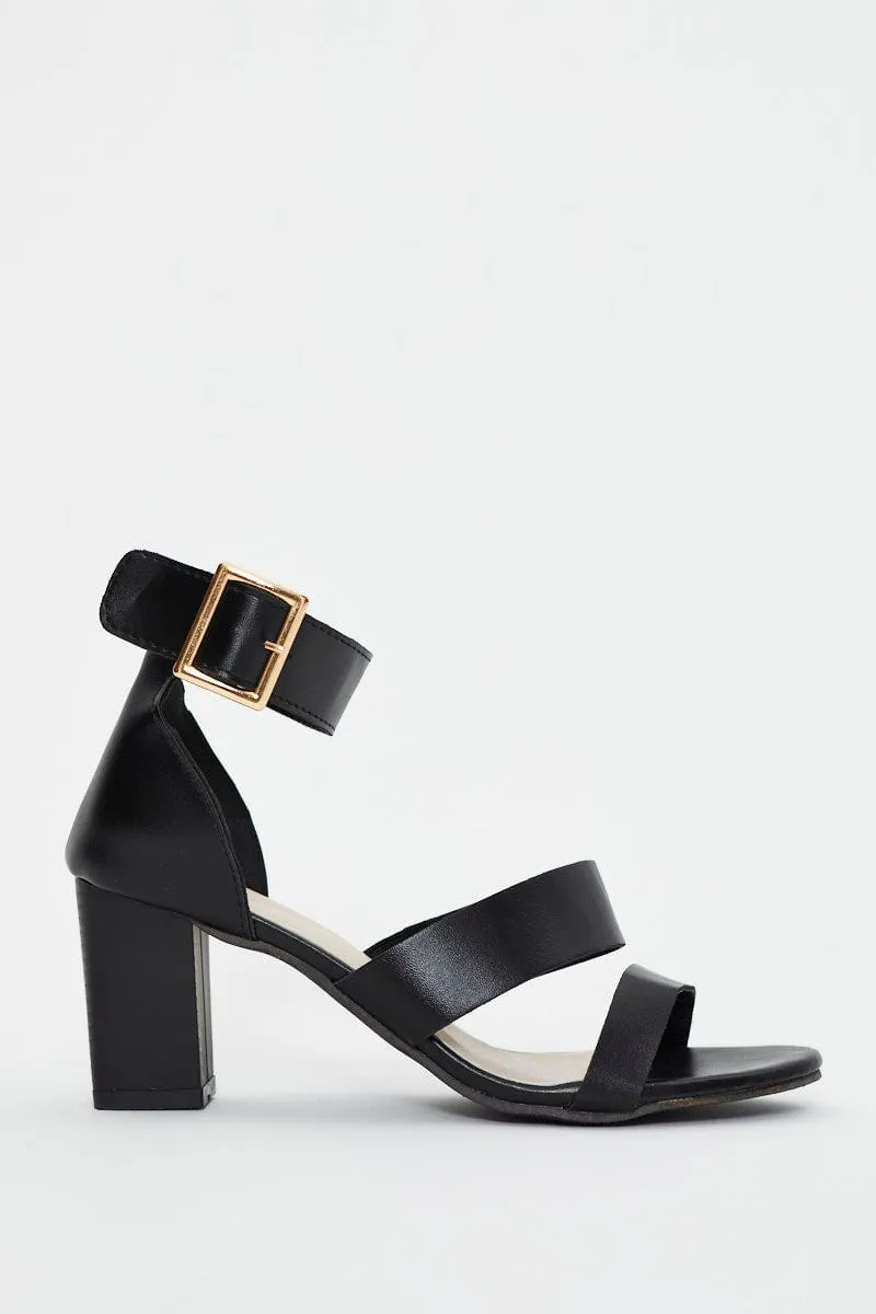 Black Ankle Buckle Strappy Heels