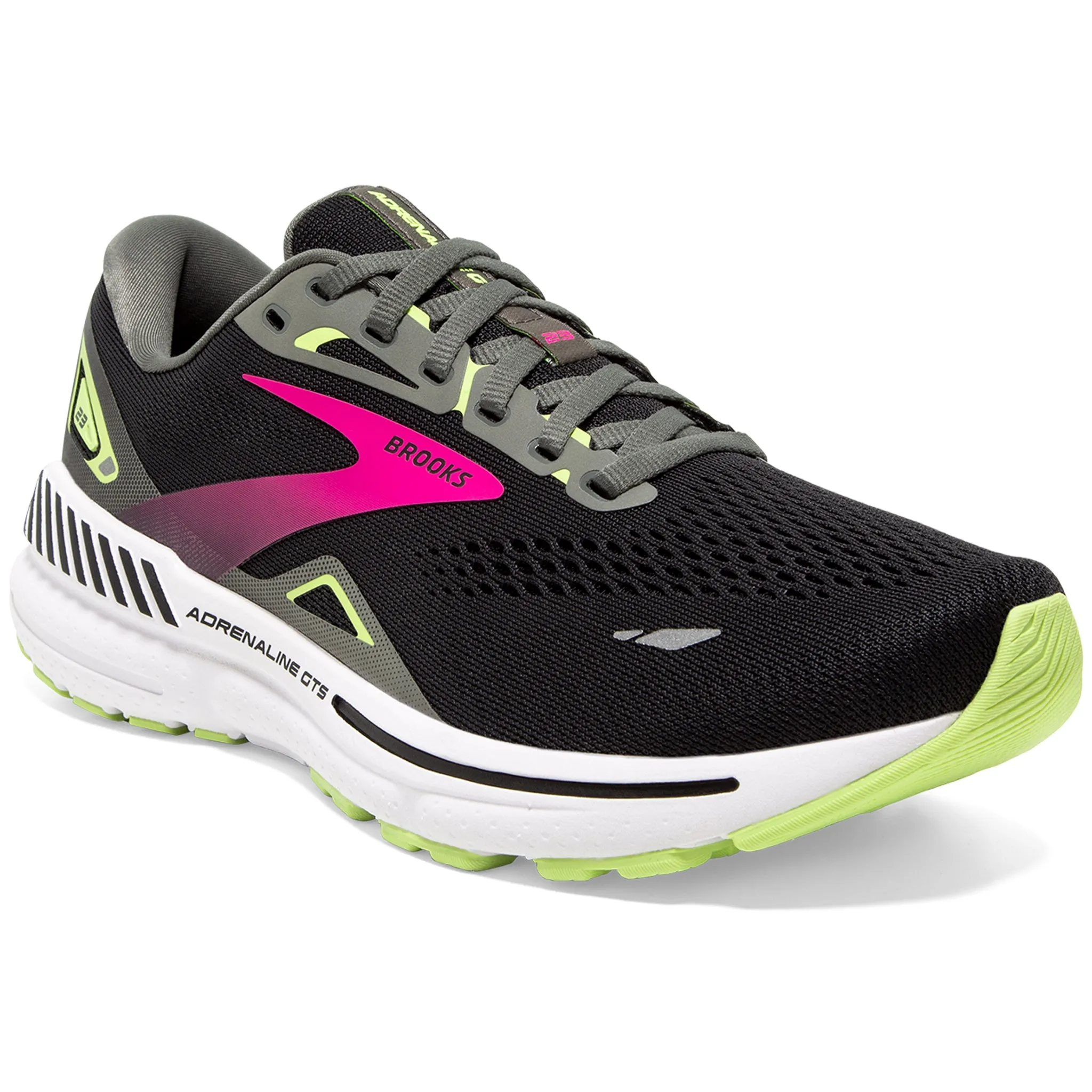 Brooks Adrenaline GTS 23 Women's D Wide Fit Black-Gunmetal-Sharp Green