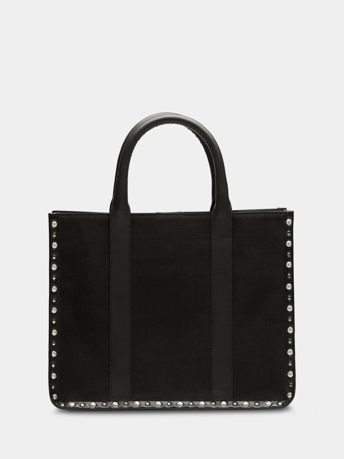 Canvas shopper with studs and leather trimming