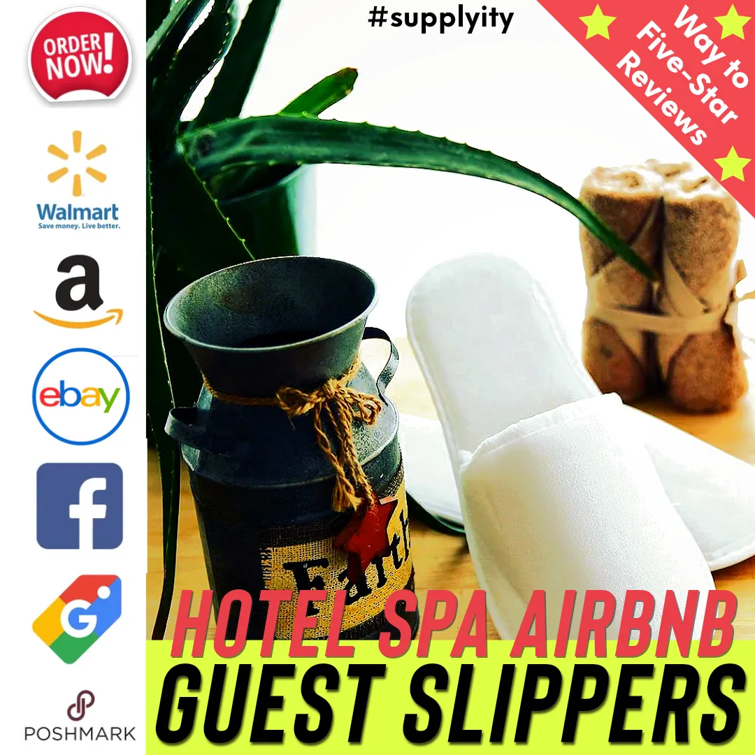 Chochili 500 Pairs Fabric Packed Terry Cotton Disposable Bulk Hotel Slippers for Airbnb Spa Wedding Guests Adult Men Women Size 10-11, White