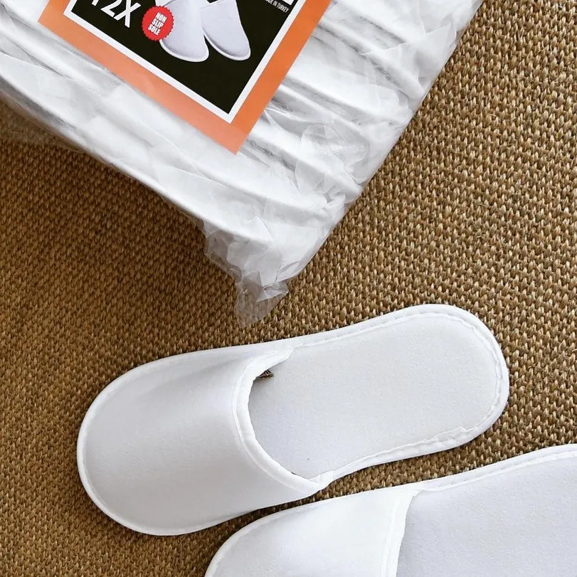 Chochili 500 Pairs Fabric Packed Terry Cotton Disposable Bulk Hotel Slippers for Airbnb Spa Wedding Guests Adult Men Women Size 10-11, White