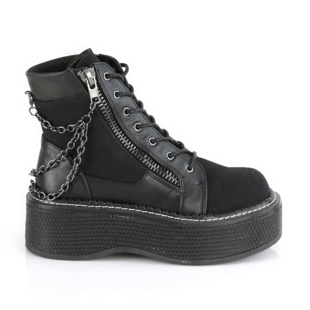 DEMONIA Platform Bootie with Chain and Zipper Details