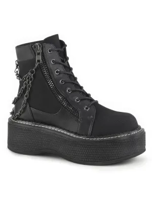 DEMONIA Platform Bootie with Chain and Zipper Details