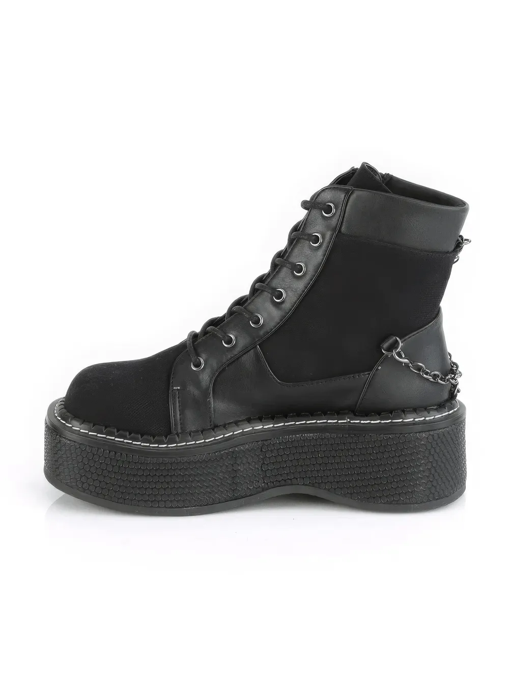 DEMONIA Platform Bootie with Chain and Zipper Details