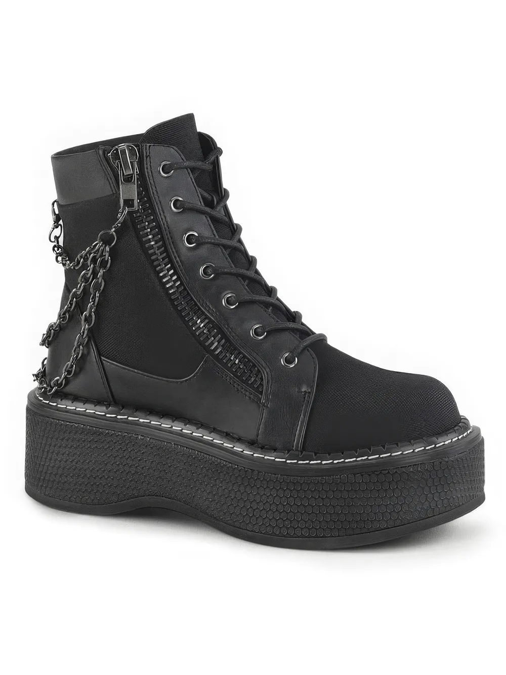 DEMONIA Platform Bootie with Chain and Zipper Details