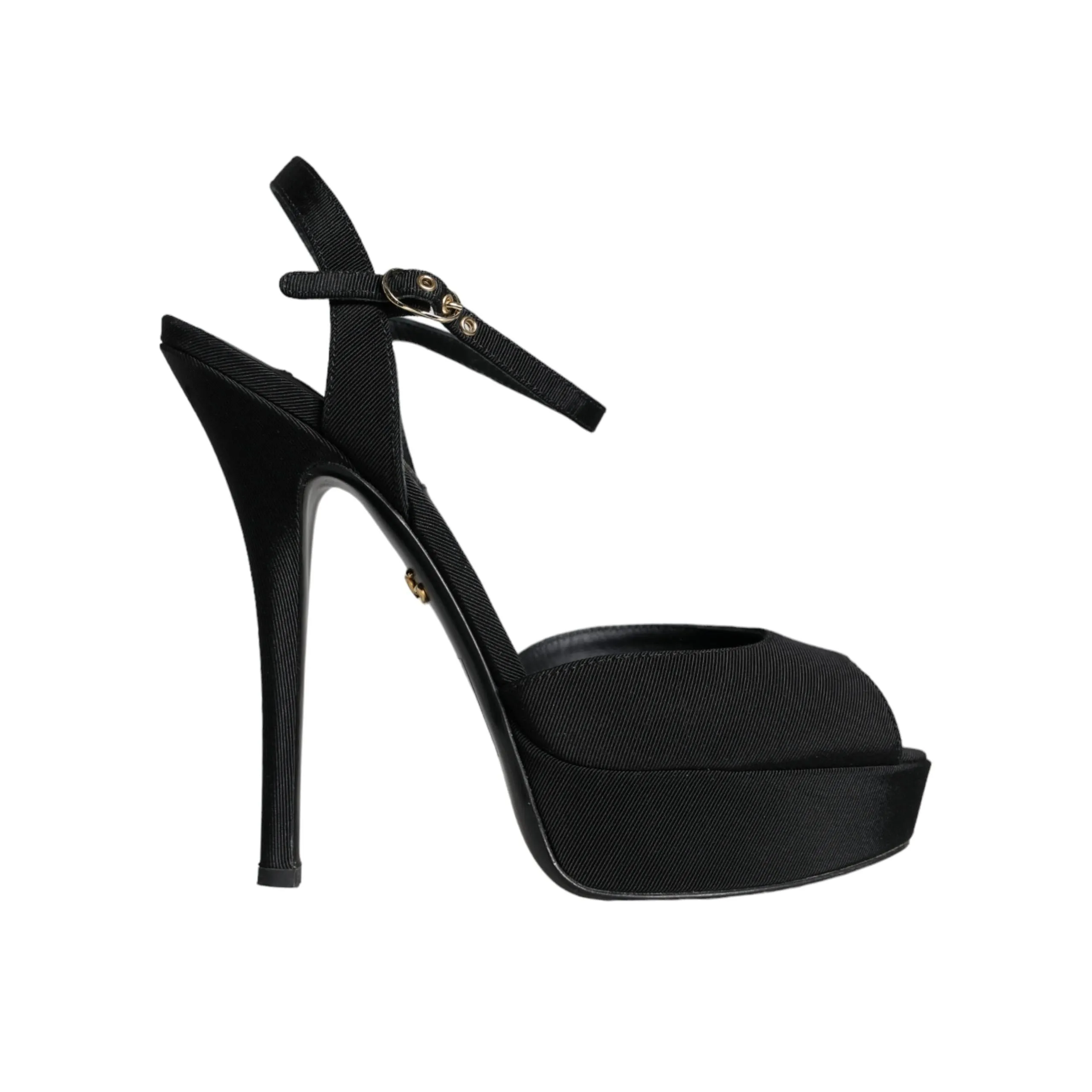 Dolce & Gabbana Black Leather Platform Heels Sandals Shoes