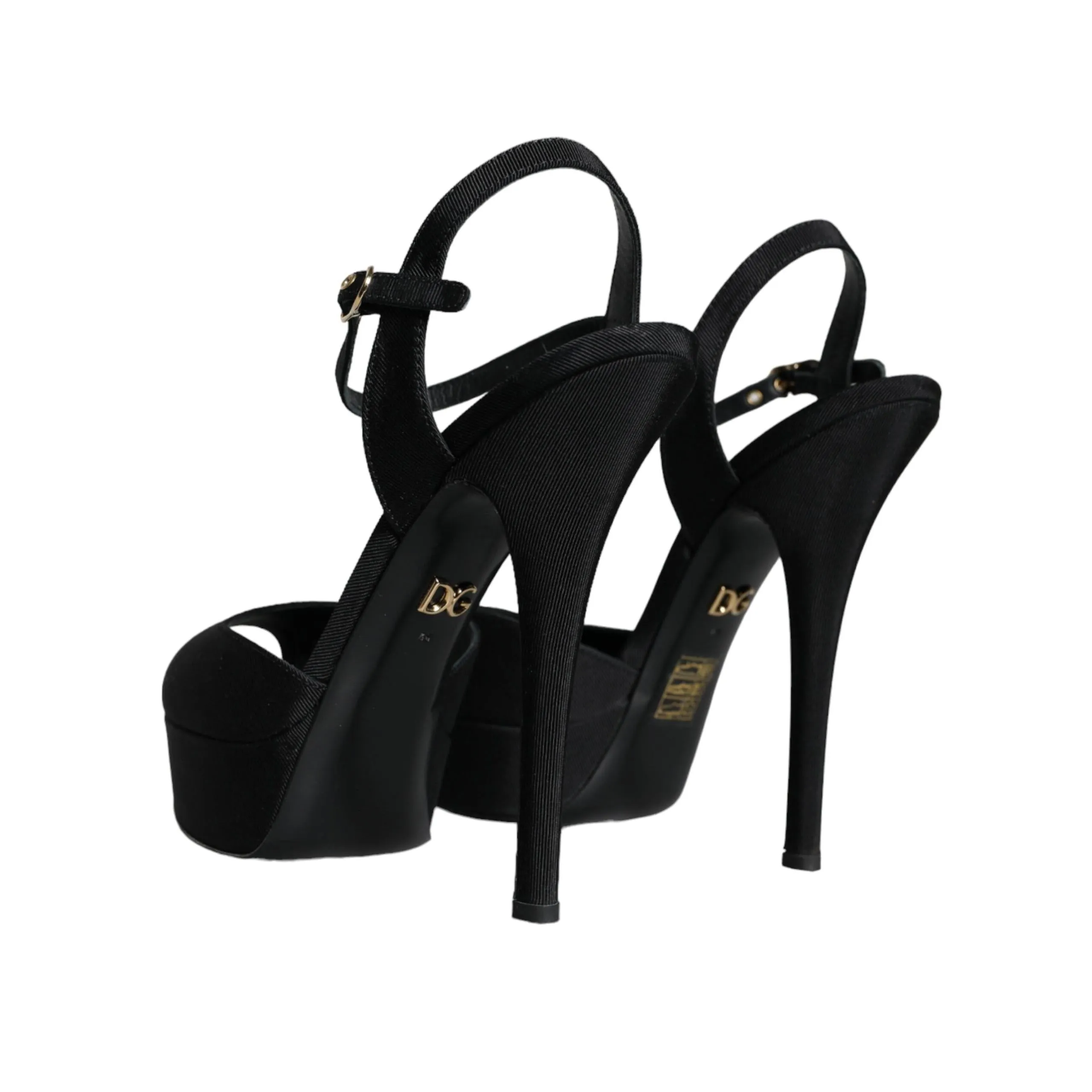 Dolce & Gabbana Black Leather Platform Heels Sandals Shoes