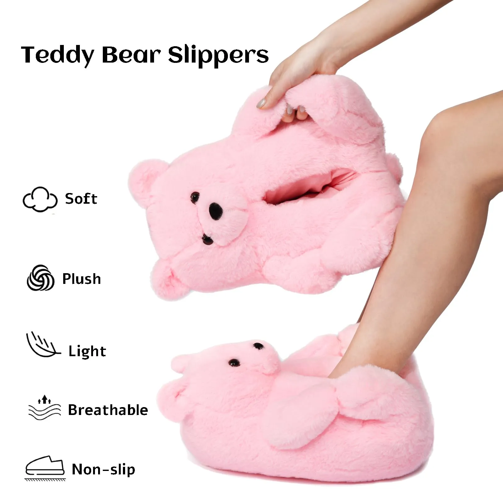 DOVORSY Teddy Bear Slippers for Women Bear Shoes Fluffy Plush Animal Bears Slippers Winter Warm Fluzzy Slides Oversized Sneaker For Girls Christmas Holiday Birthday Valentine Gifts Red