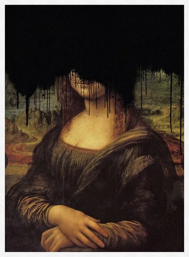 Drippy Mona Lisa Black Graffiti Print