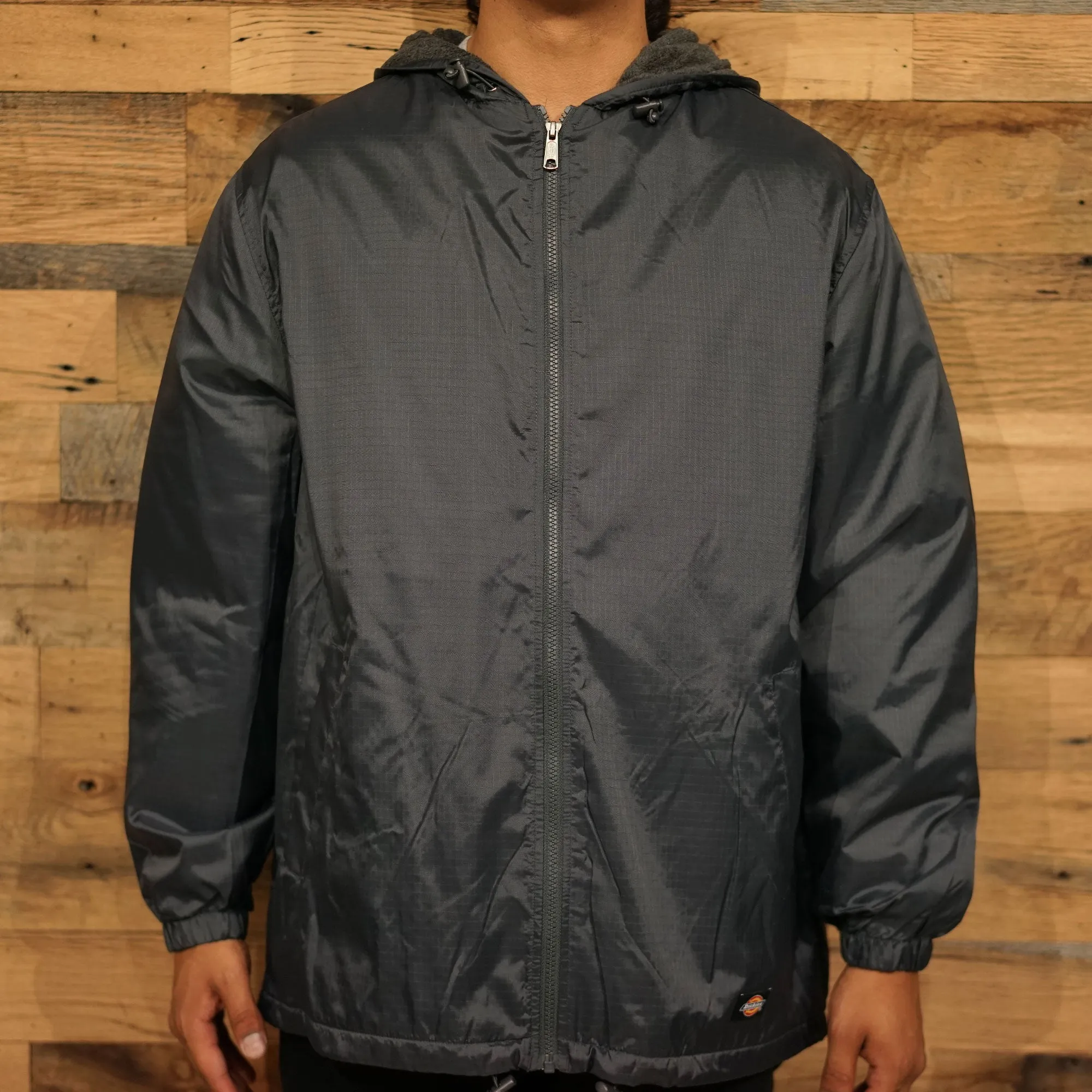 FLEECE LINED HOODED NYLON JACKET