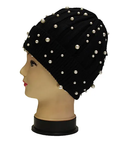 Fleece Lined Pearl Knit Hat-HT1903