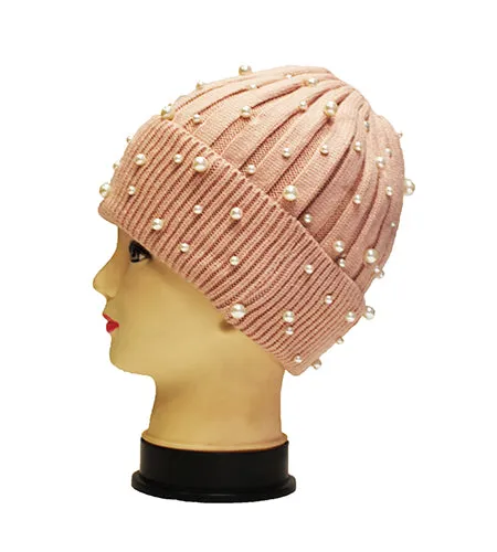 Fleece Lined Pearl Knit Hat-HT1903