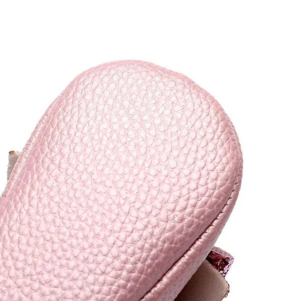 Furry Glitter Bow Moccasins