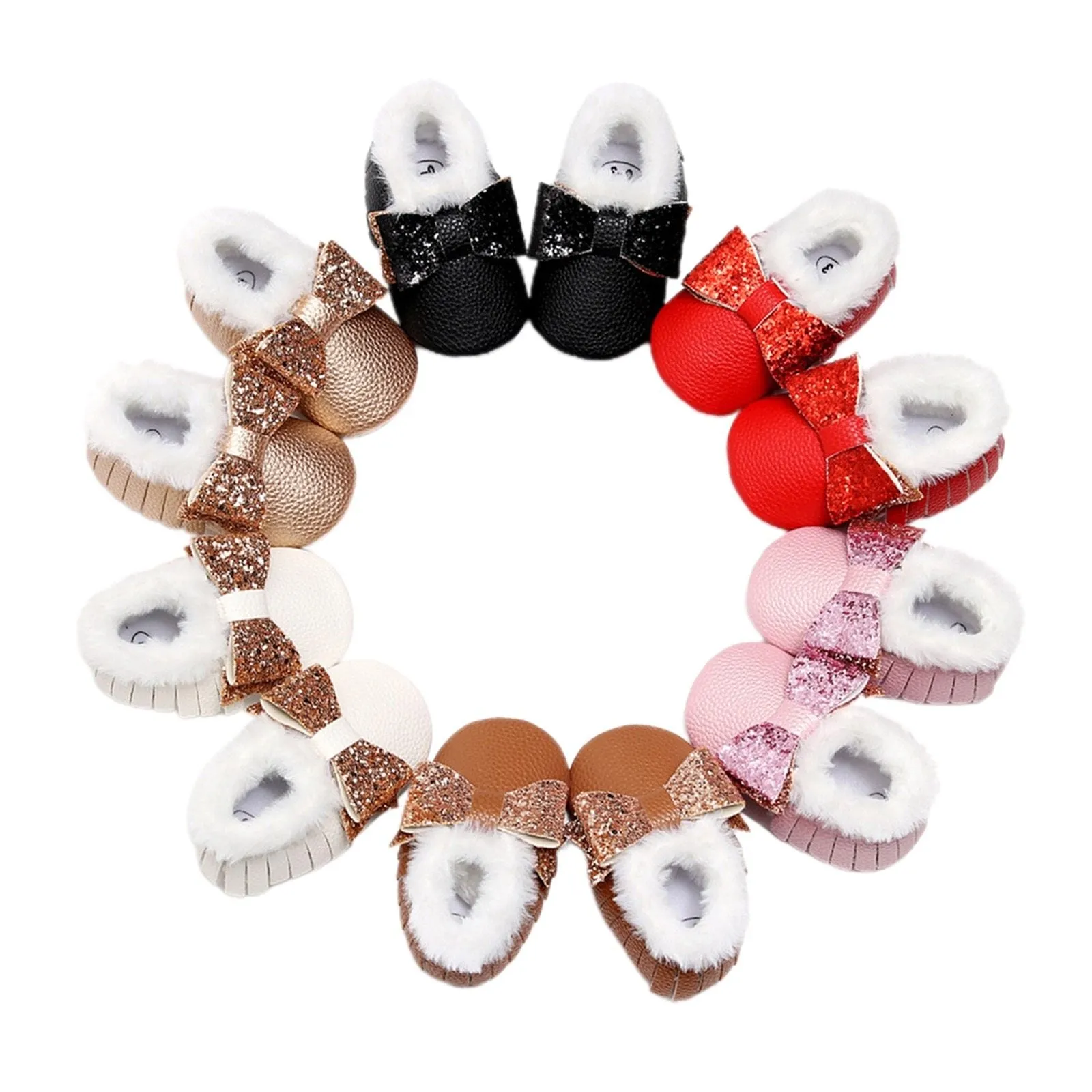 Furry Glitter Bow Moccasins