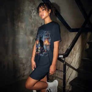 Gothic Library Cat Oversized T-shirt Dress 2XS-6XL
