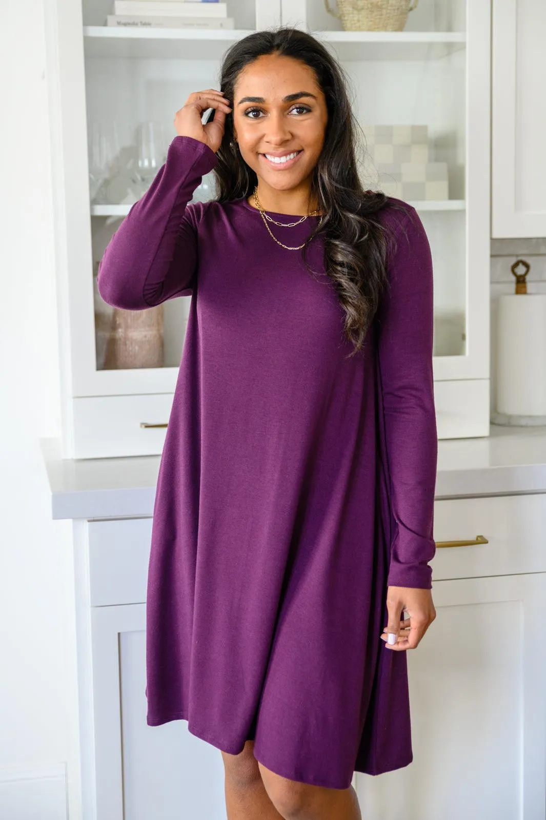 Hazel Blues® | Most Reliable Long Sleeve Knit Dress In Plum