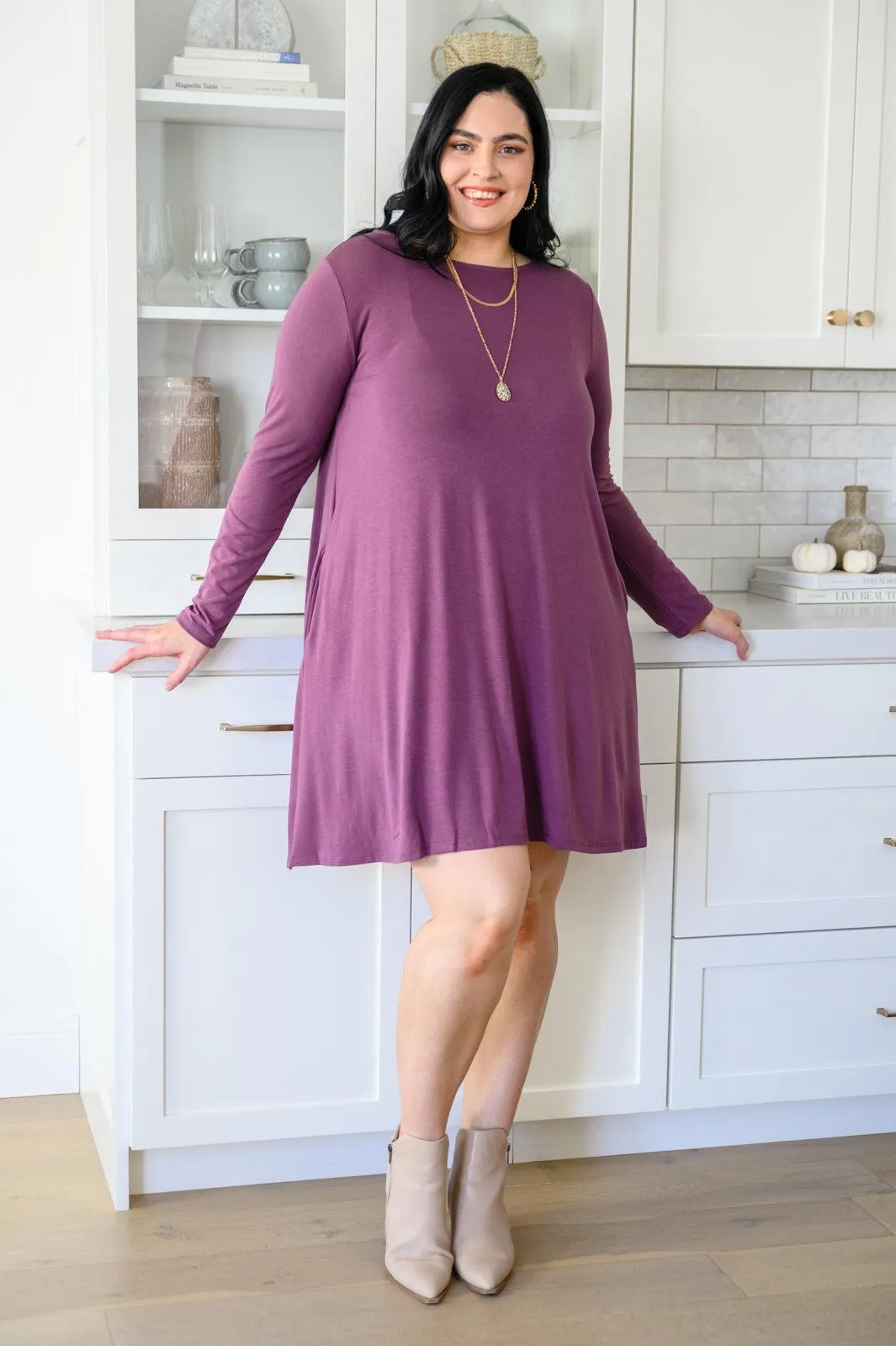 Hazel Blues® | Most Reliable Long Sleeve Knit Dress In Plum