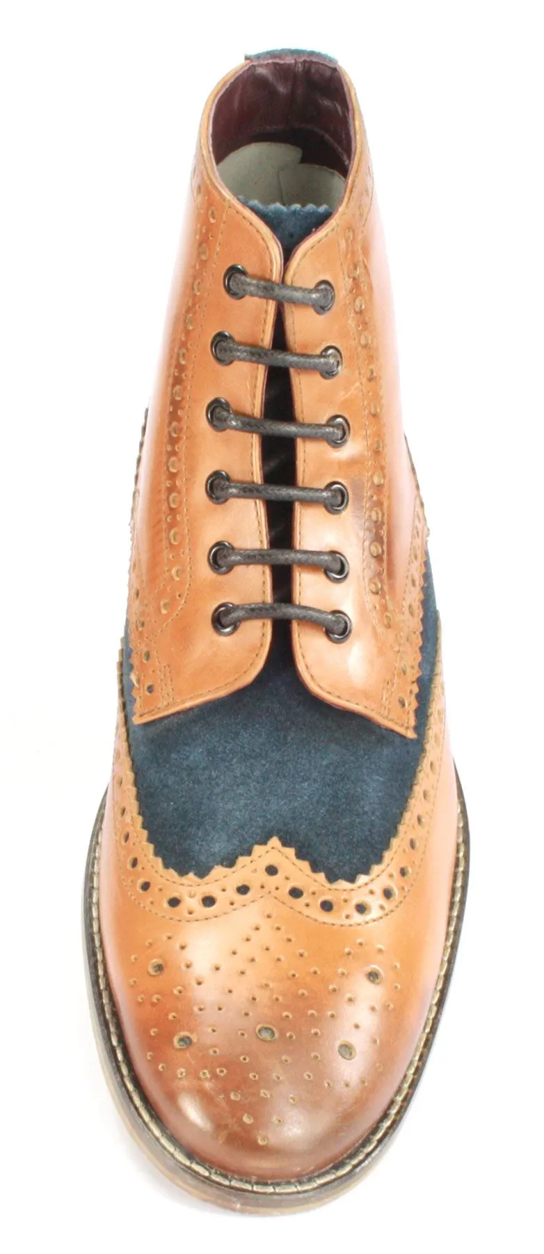 London Brogues Mens Leather Lace Up Wingtip Formal Gatsby Hi Brogue Boots