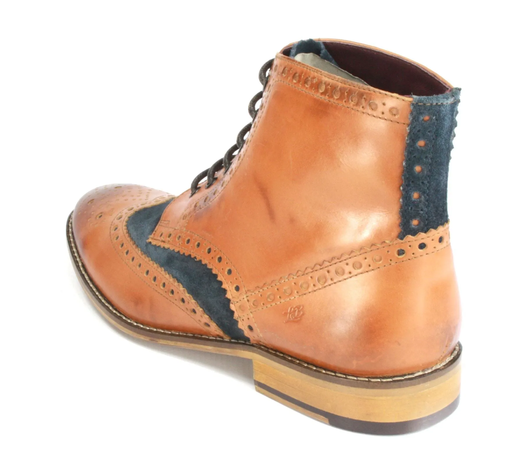 London Brogues Mens Leather Lace Up Wingtip Formal Gatsby Hi Brogue Boots