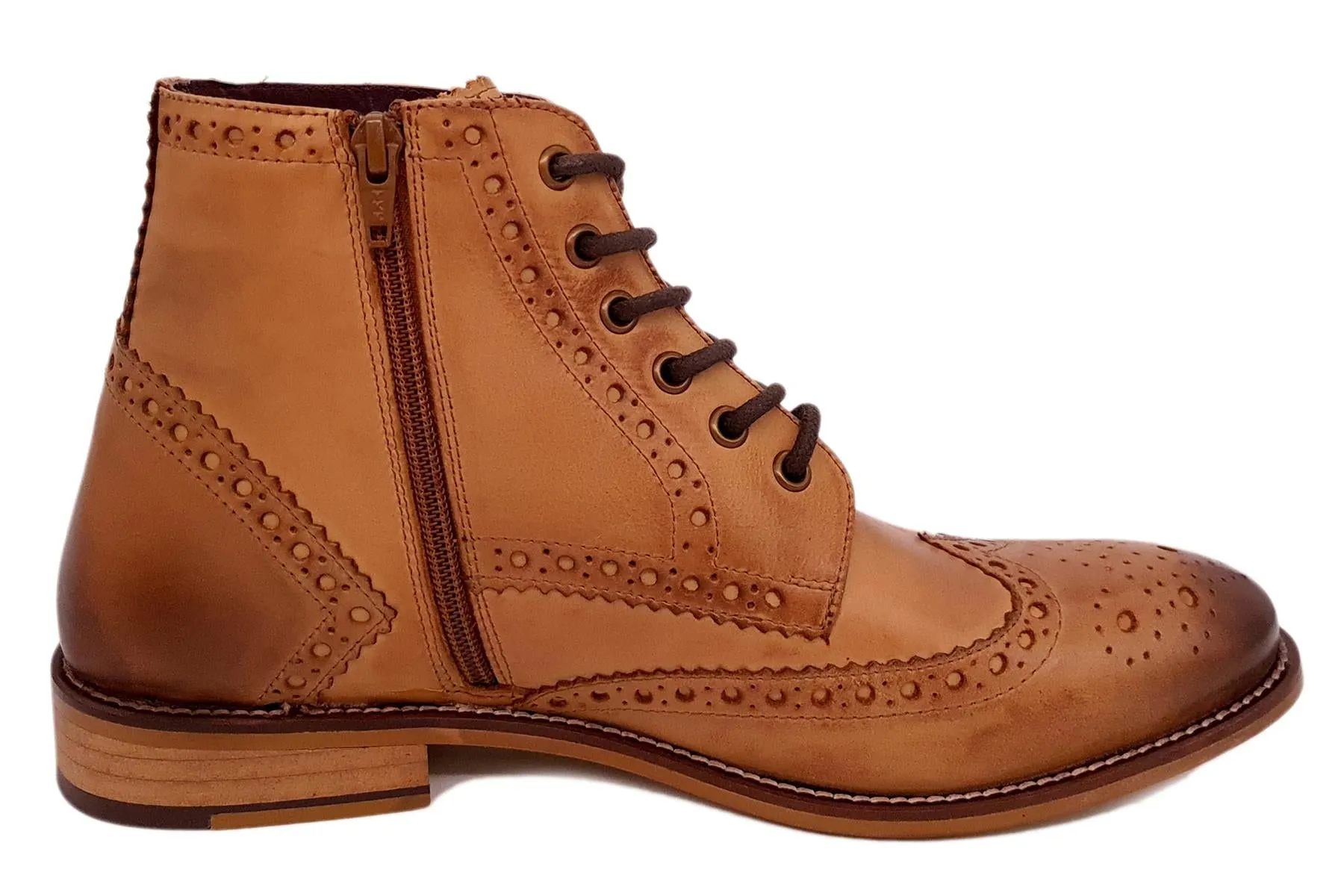 London Brogues Mens Leather Lace Up Wingtip Formal Gatsby Hi Brogue Boots