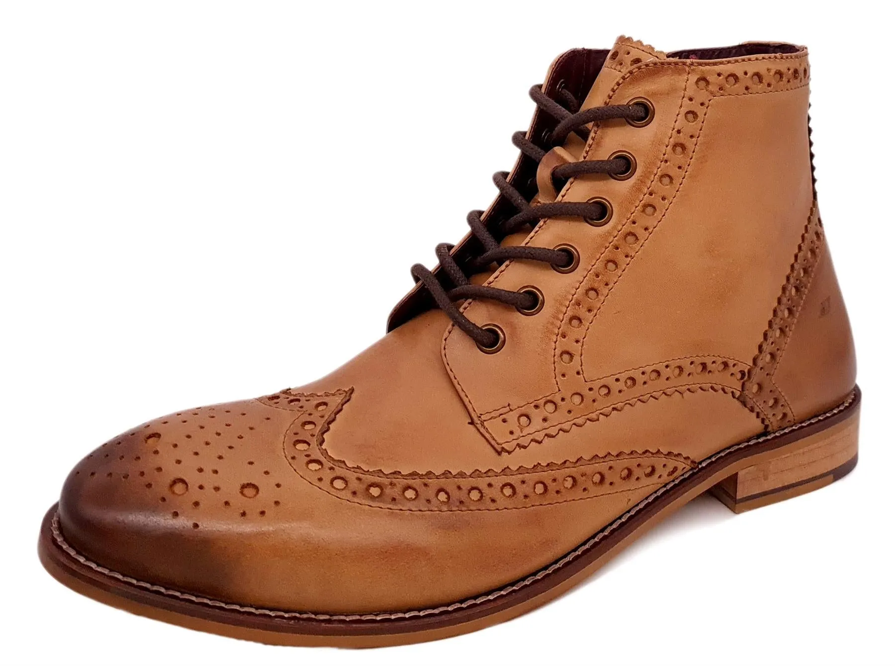 London Brogues Mens Leather Lace Up Wingtip Formal Gatsby Hi Brogue Boots