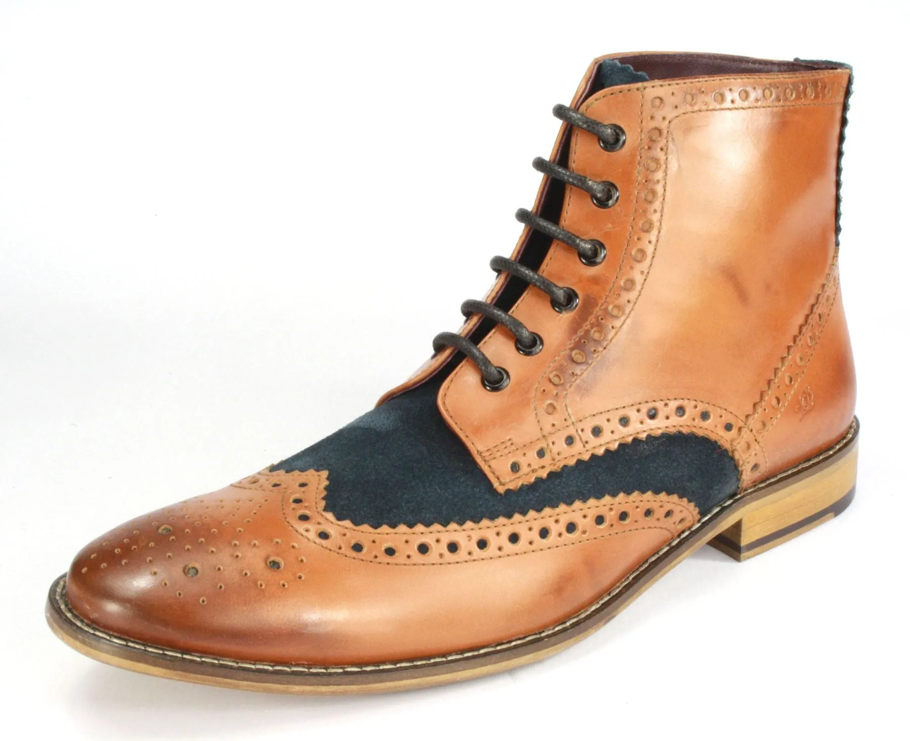 London Brogues Mens Leather Lace Up Wingtip Formal Gatsby Hi Brogue Boots