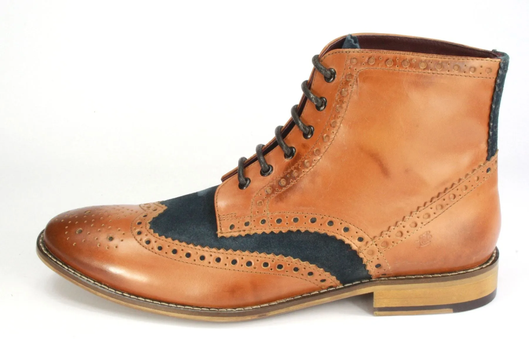 London Brogues Mens Leather Lace Up Wingtip Formal Gatsby Hi Brogue Boots