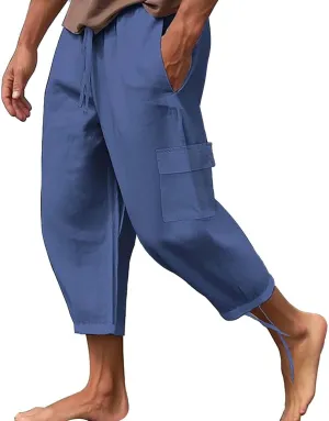 Men Work Cargo Pants Men's Linen Hip Hop Multi Pocket Loose Casual Outdoor Daily Elastic Waist Pantalones para Hombre