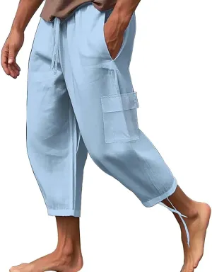 Men Work Cargo Pants Men's Linen Hip Hop Multi Pocket Loose Casual Outdoor Daily Elastic Waist Pantalones para Hombre
