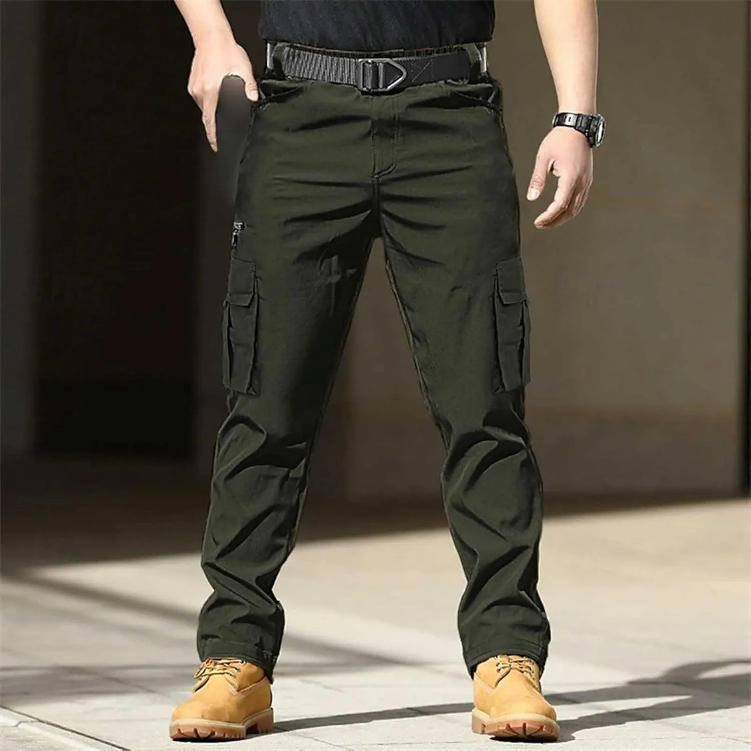 Mens Work Pants Cargo Men's Cargo Pants Trousers Elastic Waist Zipper Pocket Straight Leg Pantalones De Hombre Trabajo