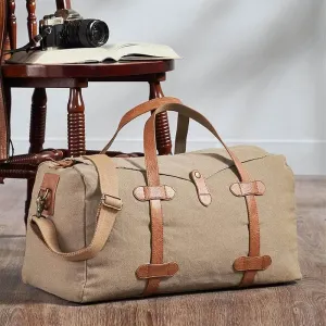 Mona B - Brown 100% Cotton Canvas Duffel Gym Travel and Sports Bag with Outside Zippered Pocket and Stylish Design for Men and Women