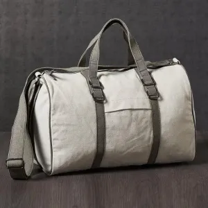 Mona B - Ice Grey 100% Cotton Canvas Duffel Gym Travel and Sports Bag with Outside Pocket and Stylish Design for Men and Women