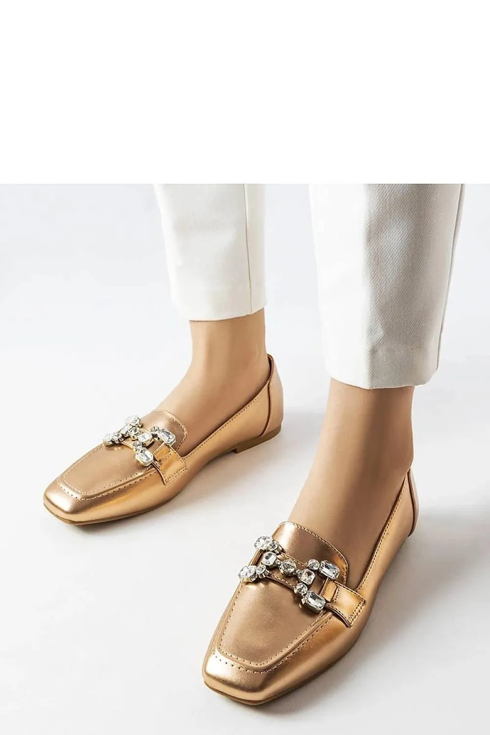 Pink gold moccasins with zircons