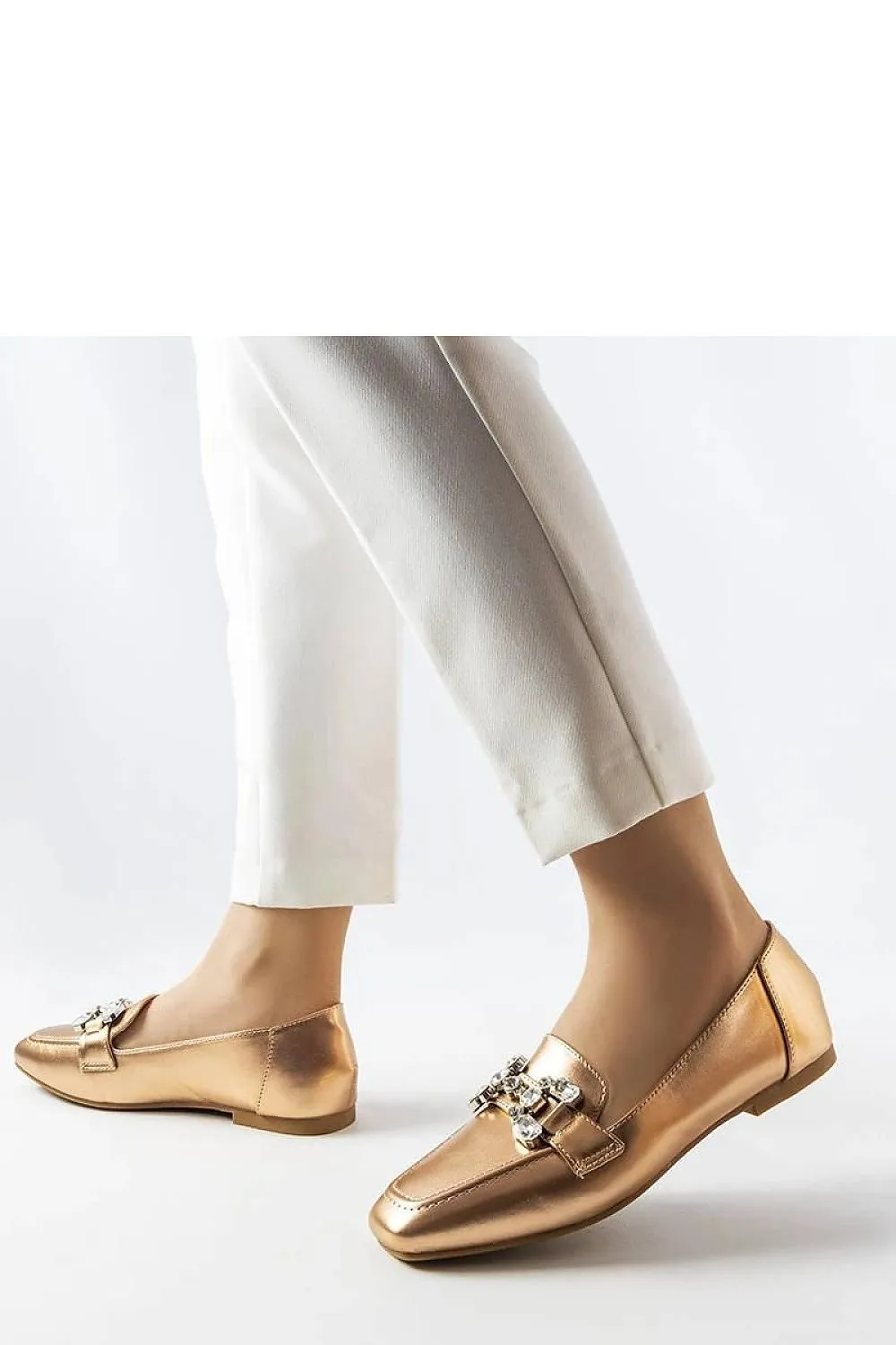 Pink gold moccasins with zircons