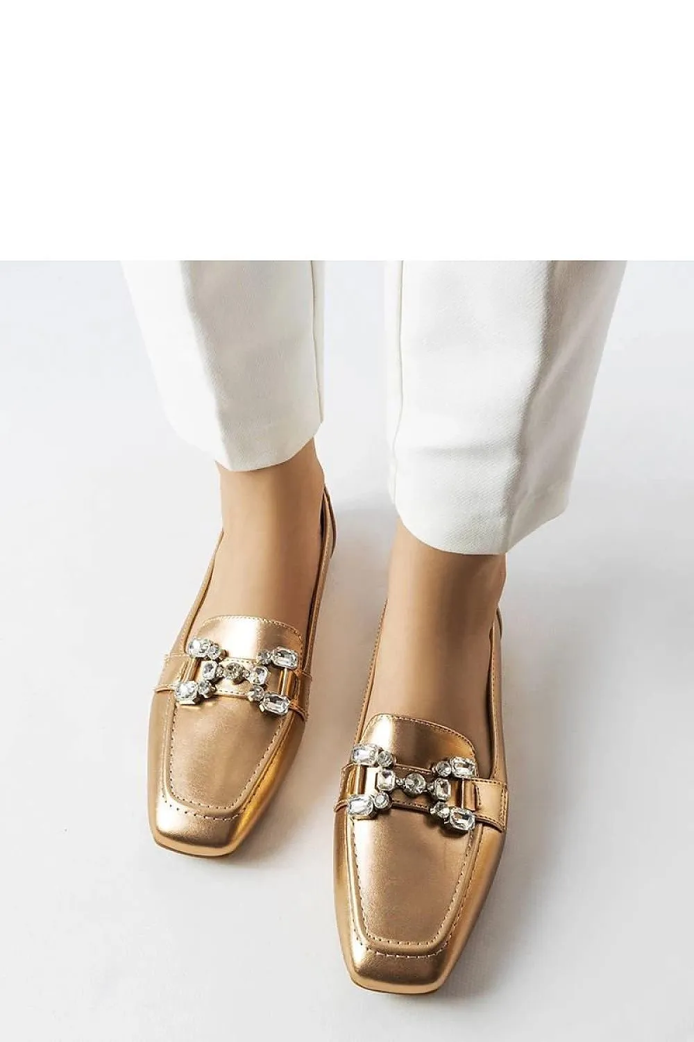 Pink gold moccasins with zircons