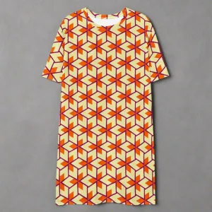 Retro Geometric Oversized T-Shirt Dress 2XS-6XL