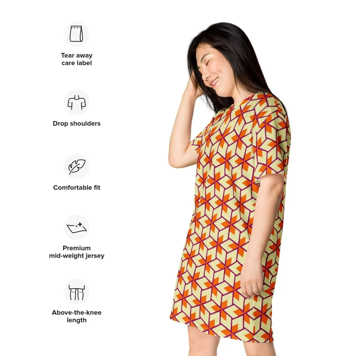 Retro Geometric Oversized T-Shirt Dress 2XS-6XL