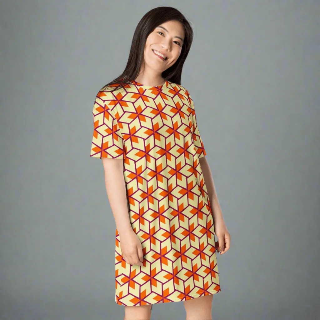 Retro Geometric Oversized T-Shirt Dress 2XS-6XL