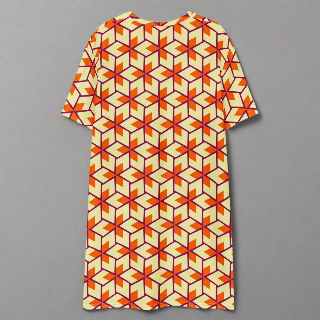Retro Geometric Oversized T-Shirt Dress 2XS-6XL