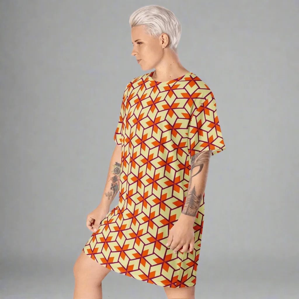 Retro Geometric Oversized T-Shirt Dress 2XS-6XL
