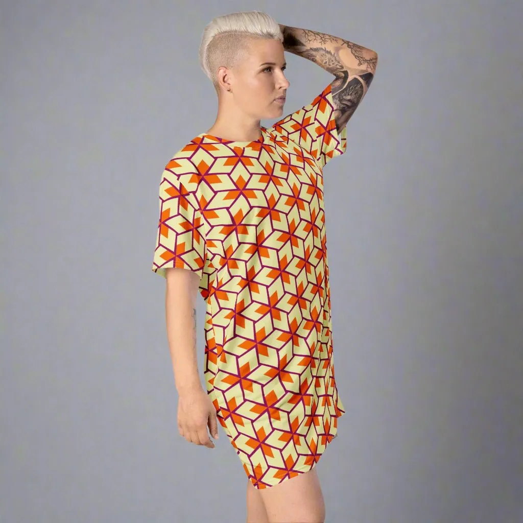 Retro Geometric Oversized T-Shirt Dress 2XS-6XL