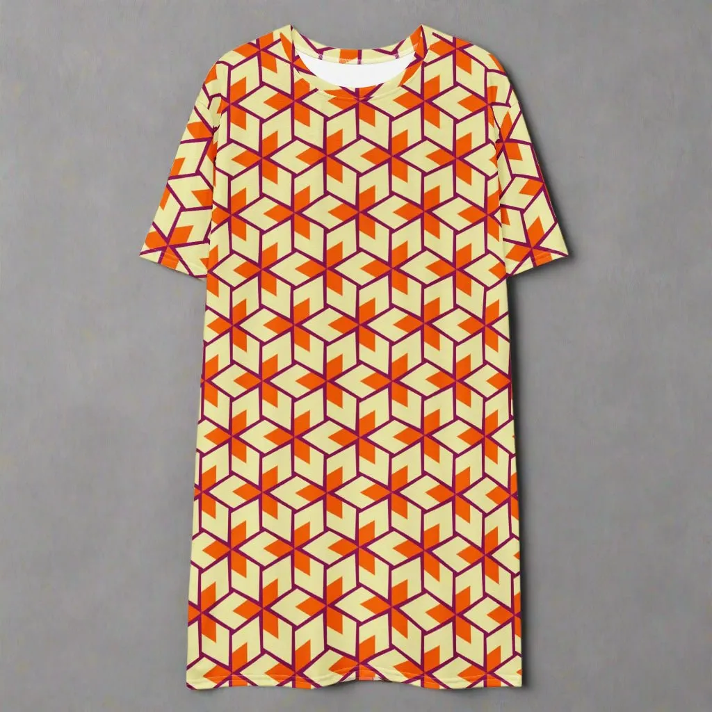 Retro Geometric Oversized T-Shirt Dress 2XS-6XL