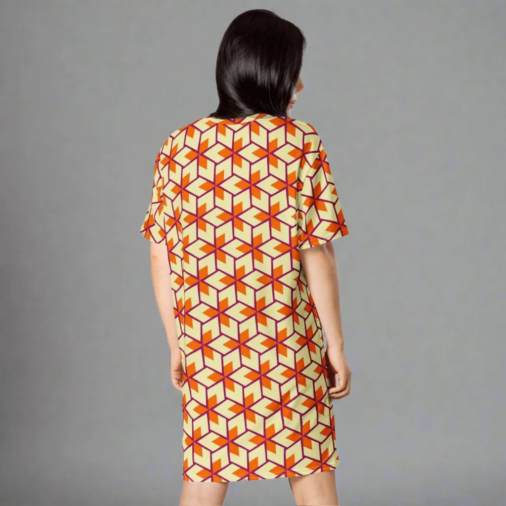 Retro Geometric Oversized T-Shirt Dress 2XS-6XL