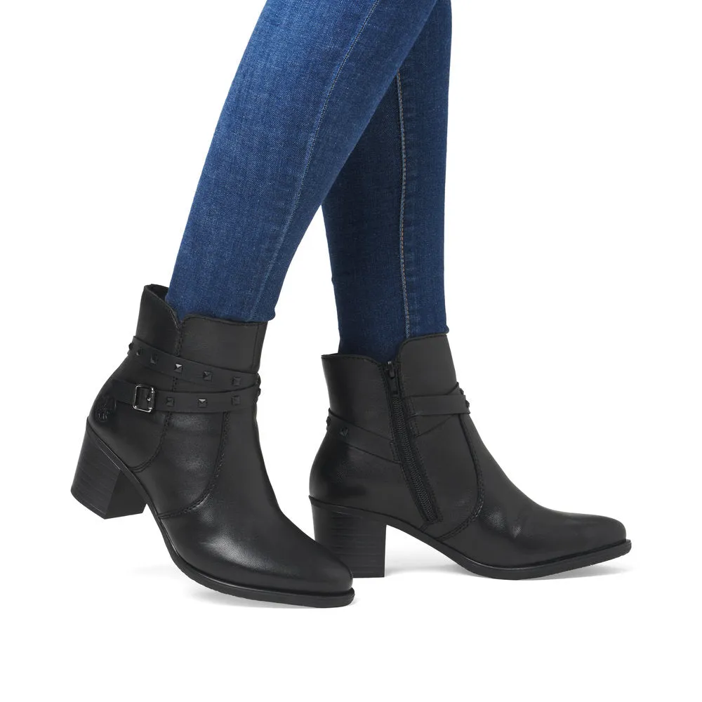 Rieker Ladies Stud Trim Mid Heel Ankle Boot