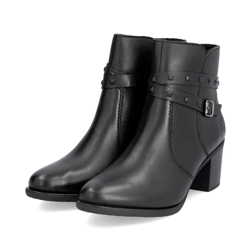 Rieker Ladies Stud Trim Mid Heel Ankle Boot