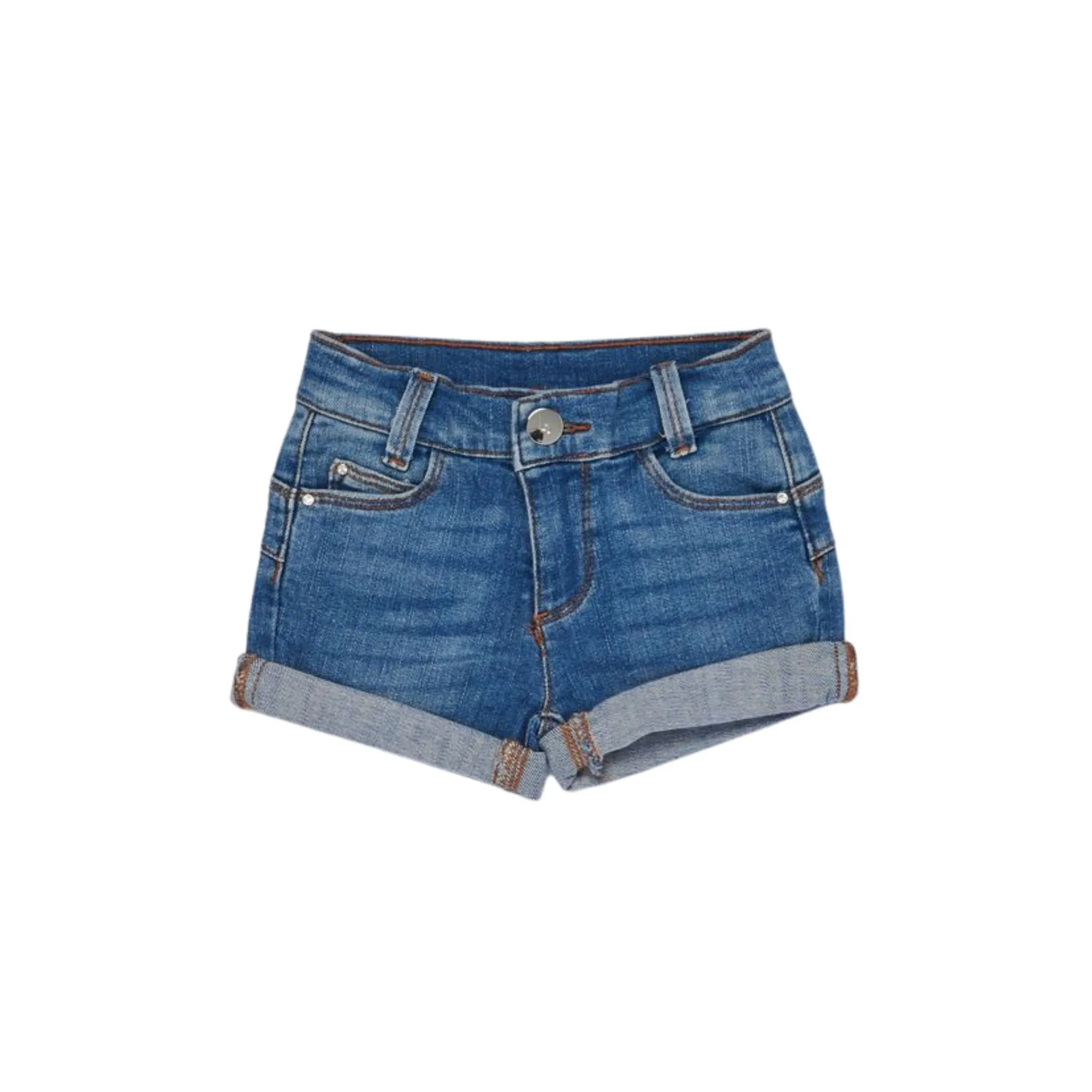 Short Bambina in denim con risvolto
