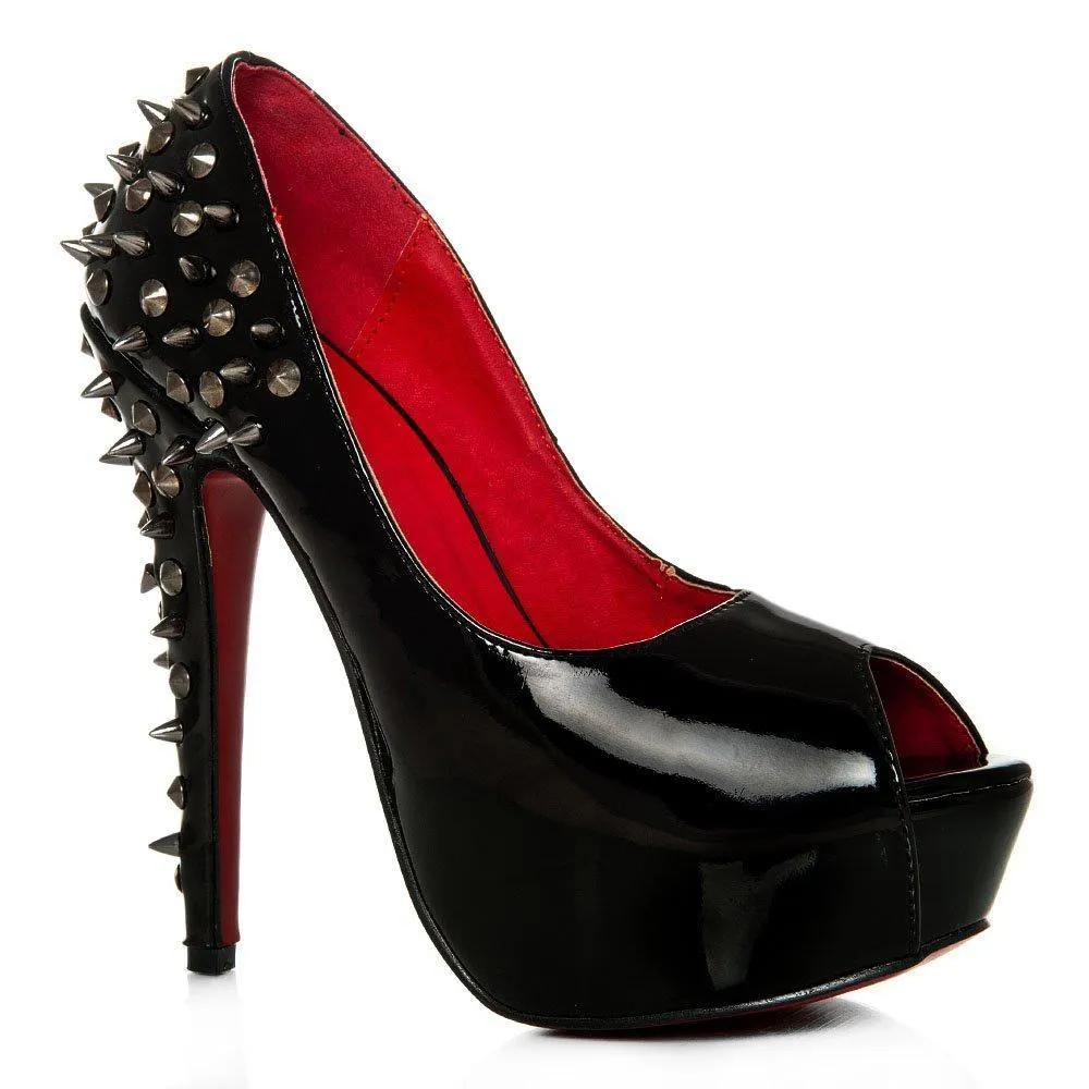 Skye peep toe stiletto high heel platform spiky court shoe