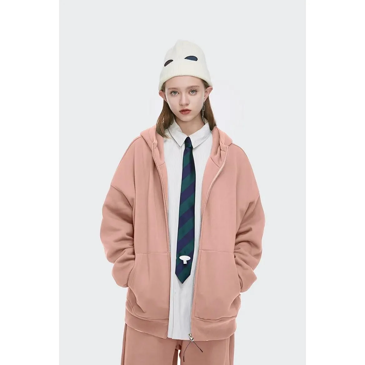 Unisex Fleece Lined Oversized Zip Up Hoodie